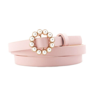 

New Fashion Belts For Women Casual Sweet Long Round Pearl Buckle Decorative Thin Women Belt Cinturones Para Mujer