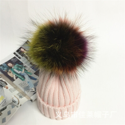 

Ladies autumn&winter personality Korean version of the seven color mule big hair ball warm trend ear-guard knitted hat