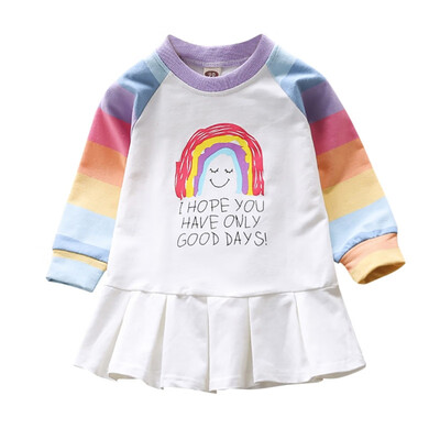 

Children Autumn Girls Cute Stripes Print Round Collar Temperament Long Sleeve Sweet Princess Dress
