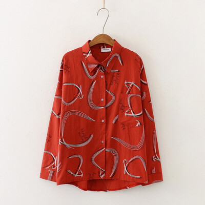 

Autumn Print Women Vintage Blouse Casual Ladies Turn Down Collar Office Blouse Autumn Long Sleeve Female White Tops