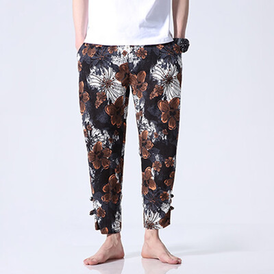 

Gobestart Mens New Style Fashion Ethnic Wind Printed Nine-Cent Pants Large Pants