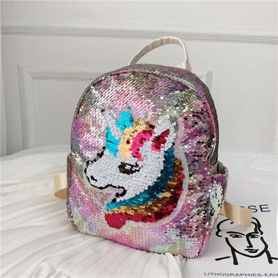 

New 10 Colors Cute Unicorn Sequin Backpack Teen-Girls School Bag Glitter Bling Sequins Shoulder Bag12 X 98 X 39 In