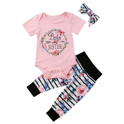 

Toddler Short Sleeve Printed RomperPantHairband 3pcs Newborn Home Wear Set New Babys Sets Baby Clothing 0-2Y
