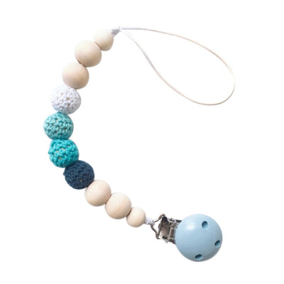 

Baby Pacifier Holder Clip Nipple Teether Solid Wooden Beads Wool Ball Dummy Chain Anti-drop Handmade