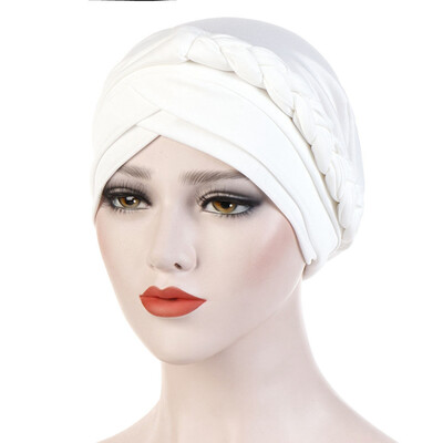 

New Style Milk Silk Head Scarf Women Turban Cap Black Hat Braid
