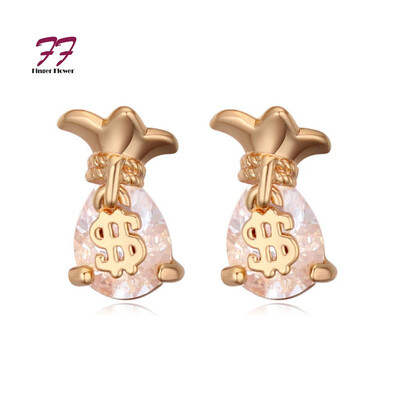 

AAA Grade Rhinestone Earring Stud-- Fortune Money Bag White Champagne Gold