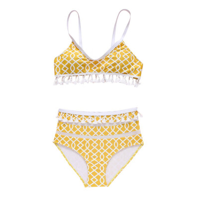 

Women Bikini Set Ruffled Sexy Sweet Fringed Umbilical Split Shorts Swimsuit Print High Waist Swimwear Set