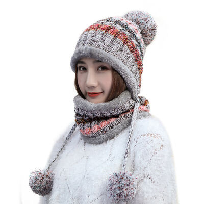 

Womens Winter Hat Warm Thick Beanie Cap Scarf Knitted Ski Face Mask Cold Weather Beanies