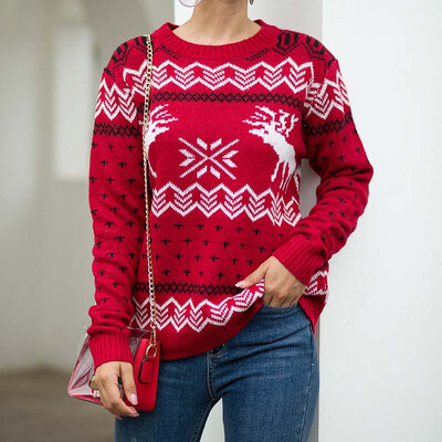 

2019 New Autumn Winter Women Fashion Casual Christmas Elk Snow Ugly Sweater Long Sleeve Round Neck Knit Tops Loose Sweater