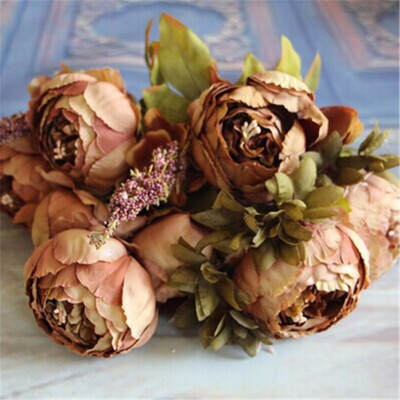 

Artificial Flowers Silk flower European Fall Vivid Peony Fake Leaf Wedding Home Party Decoration