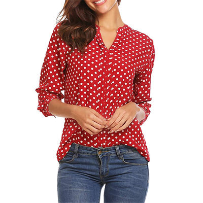 

Fashion Women Long Sleeve Dot print Blouse V neck Shirt Ladies OL Party Top Dames Streetwear blusas femininas elegante