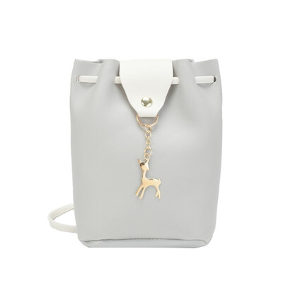 

Fashion Women Color Block Deer Pendant Crossbody Shoulder Bag Small Bucket Pouch