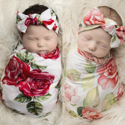 

Newborn Infant Baby Swaddle Blanket Baby Sleeping Swaddle Muslin Wrap Headband