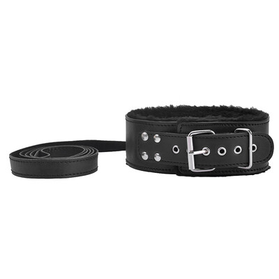 

Women Men Black Leather Rivet Adjustable Plush Neck Collar Buckle Design Leash Kit Adults Sexy Toy
