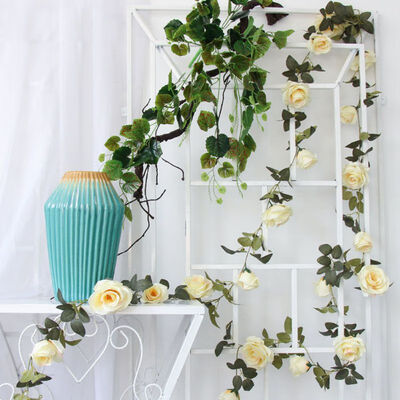 

2M Artificial Rose Flower Fake Hanging Decorative Roses Vine Plants Upstairs Artificials Flowers Wedding Wall Decoration