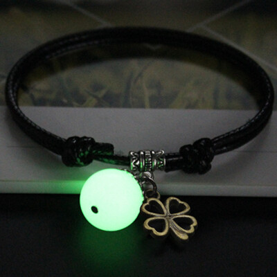 

Creative Glow In Dark Bracelet Female Jewelry Gift Handmade Black Rope Leaves Chain Bracelet