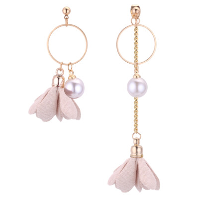 

Exquisite P Flower Earrings Simulated Pearls asymmetric long earrings Stud Earring for Women free shipping