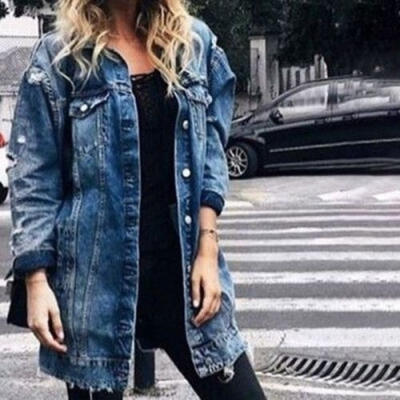 

Goodlook Denim Jeans Buttons Down Long Sleeve Coat Jacket for Women Lady Cardigan Kaftan Tops