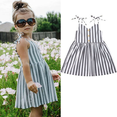 

Toddler Baby Girls Kids Striped Sleeveless Short Mini Dress Skirt Clothes
