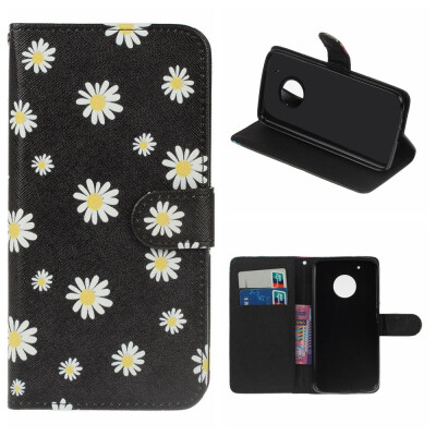 

MOONCASE MOTO X 2017 painted pattern leather case - black white flower