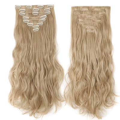 

Full Head Clip Synthetic in Hair Extensions 8 Piece 18 Clips Hairpiece Long Wave Curly Straight for Women