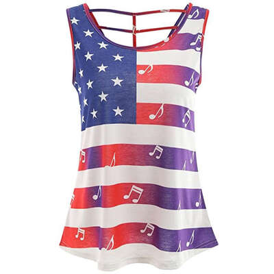 

Women Printed Tank Top Girl Summer Bakcless Sleeveless Bandage Loose Vest