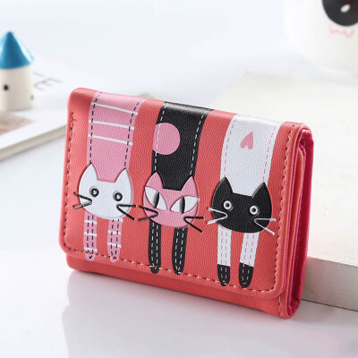 

New Fashion Zipper Short Women Wallets Cat Pattern Luxury Brand Leather Embroidery Small Hasp Wallet Card Holder Handbags