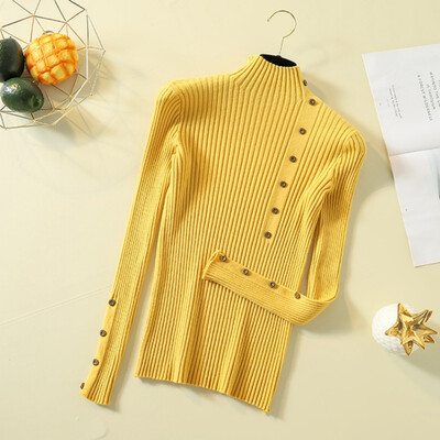 

sweater women Fashion Button Turtleneck Knitted Sweater Women Winter Solid Knit Pullover Female Slim Soft Jumper Pull Femme