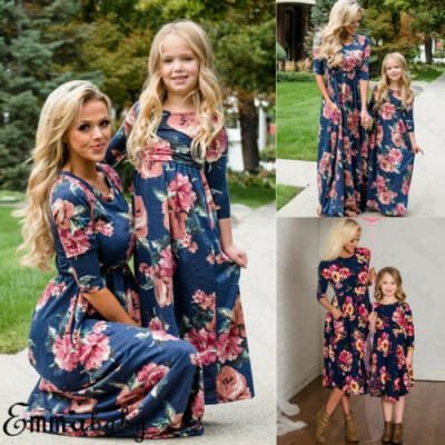 

Family Dress Mother&Daughter Matching Floral Womens Girls Long Maxi Dresses