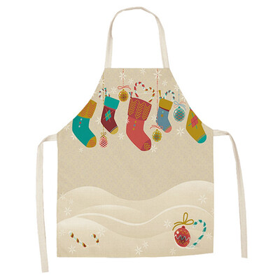 

1Pcs Merry Christmas Apron For Woman Cotton Linen Bibs Xmas Decor Pendant Kitchen Cooking Accessories