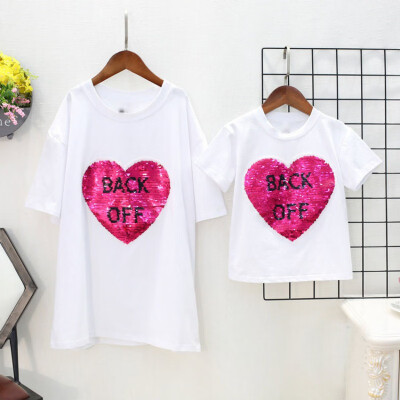 

Summer Mother Daughter T-shirt 2019 New Fashion Parent-Child Short Sleeve Heart Print Shirt Mother And Daughter Clothes