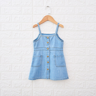 

Casual Baby Girls Dress Sleeveless Strap Denim Dress Kids Toddler Pageant Sundress 3-8Y Lovely Toddler Girl Clothes