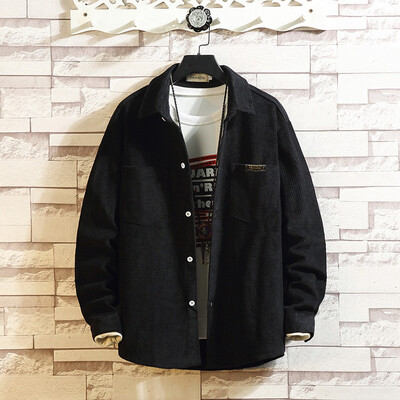 

Tailored Mens Casual Fashion Pure Color Lapel Corduroy Long Sleeve Shirt Top Blouse