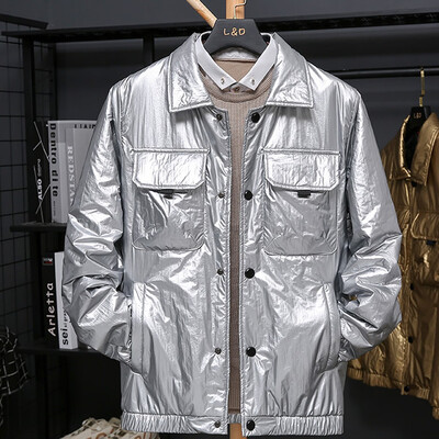 

Gobestart Mens Pocket Winter Pure Color Button Patchwork Thickened Cotton Padded Coat