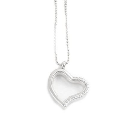 

Womens Girls Fashion Living Memory Floating Locket Love Heart Half Rhinestone Charm Pendant Necklace Gift
