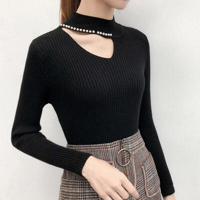 

Women Hanging V Neck Hollow Out Knitted T Shirt Female Long Flare Sleeve Elegant Sweater 2019 Pullover Top Tees