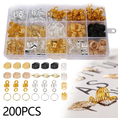 

200Pcsbox Hair Braiding Bead Metal Sheets Ring Braid Dreadlocks Beads Clips Metal Hair Cuffs with Storage Box