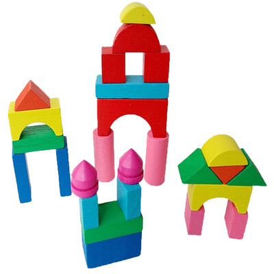 

Siaonvr Kid Wooden Mini Castle Building Blocks Geometric Shape Educational Toys Game