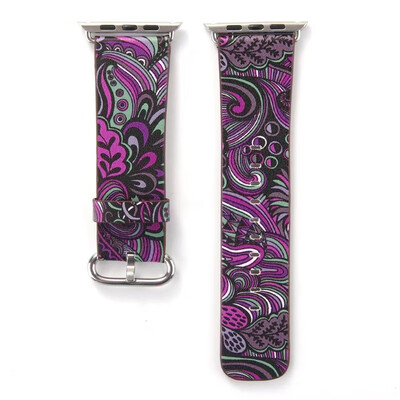 

Chinese Style Leather Strap Watch Band 38mm40mm 42mm44mm Flower Prints Vintage Floral National Folk Pattern