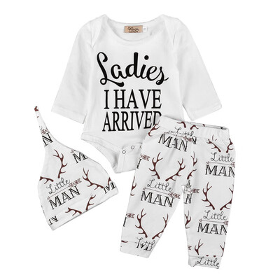 

3pcs Autumn Baby Clothes Set Infant Long Sleeve Jumpsuit Vintage Deer Print Long Pants Hat