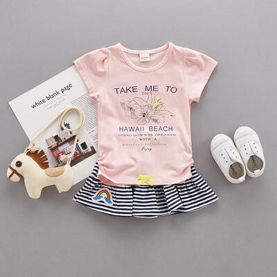 

Baby Girls Sets Floral Short Sleeve Dress Two-Piece Children Girl Clothing Kids Costume