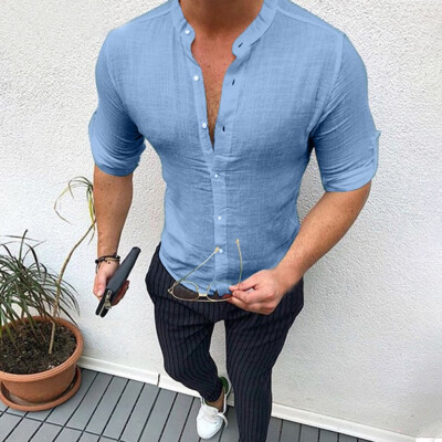 

Tailored Mens Summer New Style Fashionable Pure Cotton And Linen Shirts Comfortable Top