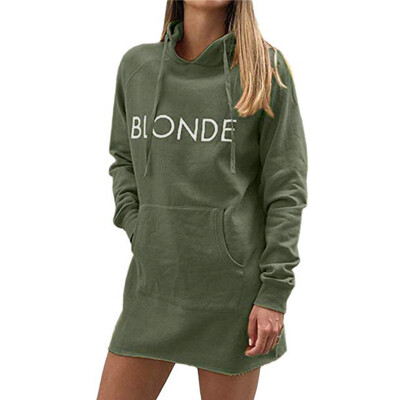 

Casual Womens Clothing Fashion Casual All-match Hooded Sweatershirt Letters Print Pocket Decoration Hoody Dress