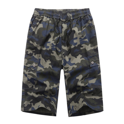 

Tailored Mens Summer Camouflage Printing Loose Belt Drawstring Beach Calf-Length Pants