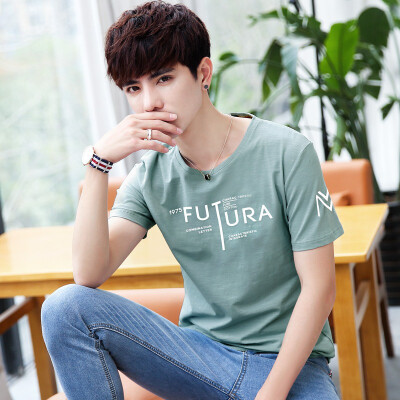 

Men Casual Short Sleeve Bottoming Round Collar T-shirt Letter Print Loose Tops