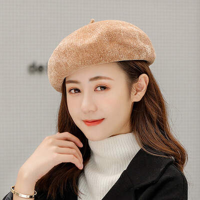 

Dong Yuns New Joker Ladies Velvet Pure Color Simple Pumpkin Painter Hat English Bud Hat in Autumn&Winter