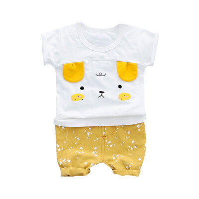 

Summer Baby Boys Girls Short Sleeve Cartoon Bear Print T-Shirt TopsShorts Suits Casual Outfits Sets New