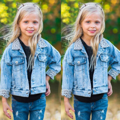

UK Toddler Kid Leopard Neck Denim Outerwear Girl Baby Fashion Coat Outfits 9M-5Y