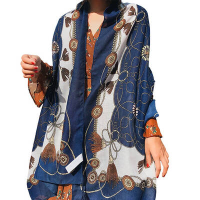 

Skin Friendly Mixed Colors Geometric Pattern Cotton Polyester Lightweight Large Oblong Scarf