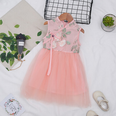 

Children Summer Baby Girls Cute Embroidery Mesh Stitching Bottoming Sleeveless Sweet Princess Dress 2-7Y Toddler Girl Dress